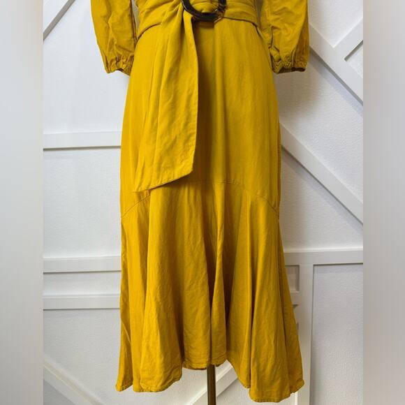 Maeve By Anthropologie Artemis Yellow Belted Asymmetric Midi Dress Size 2 - Picture 6 of 14